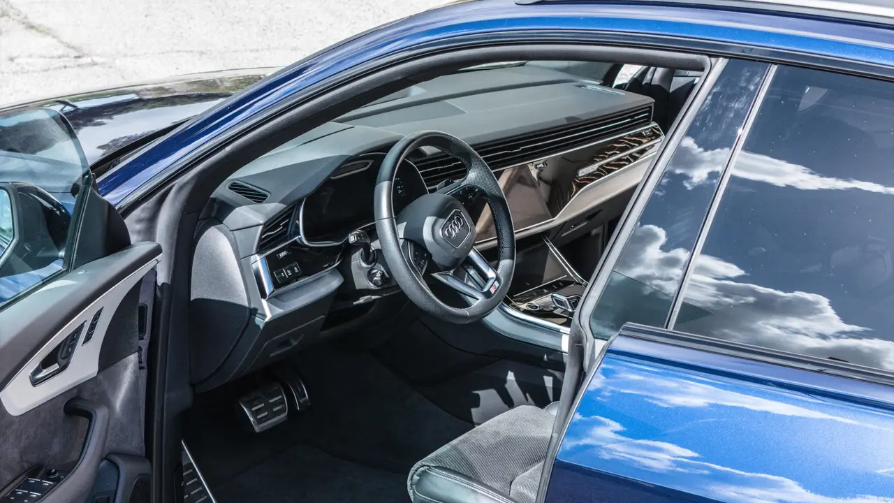 Audi Q8 55 TFSI 2022, interior — Cannes Lux Car Rental, Cannes. Audi Q8 55 TFSI in Cannes Audi Q8 55 TFSI rental in Cannes provides a 2022 SUV delivering…
