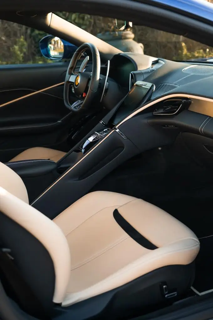 Ferrari Roma 2025, exterior — Cannes Lux Car Rental, Cannes. Ferrari Roma in Cannes Ferrari Roma rental in Cannes provides access to a 2025 sport…