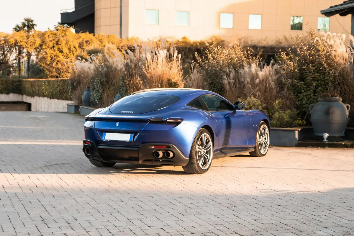 Ferrari Roma 2025, front view — Cannes Lux Car Rental, Cannes. Ferrari Roma in Cannes Ferrari Roma rental in Cannes provides access to a 2025 sport…