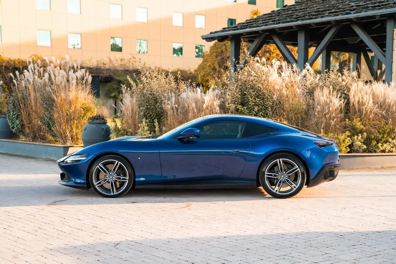 Ferrari Roma 2025, rear view — Cannes Lux Car Rental, Cannes. Ferrari Roma in Cannes Ferrari Roma rental in Cannes provides access to a 2025 sport…