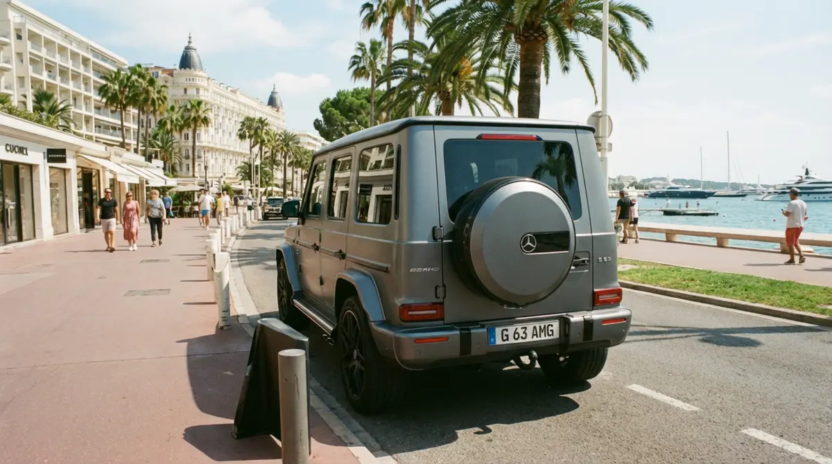 Mercedes Benz G63 2023, front view — Cannes Lux Car Rental, Cannes. Mercedes Benz G63 in Cannes Mercedes Benz G63 rental in Cannes provides access to a 2023…