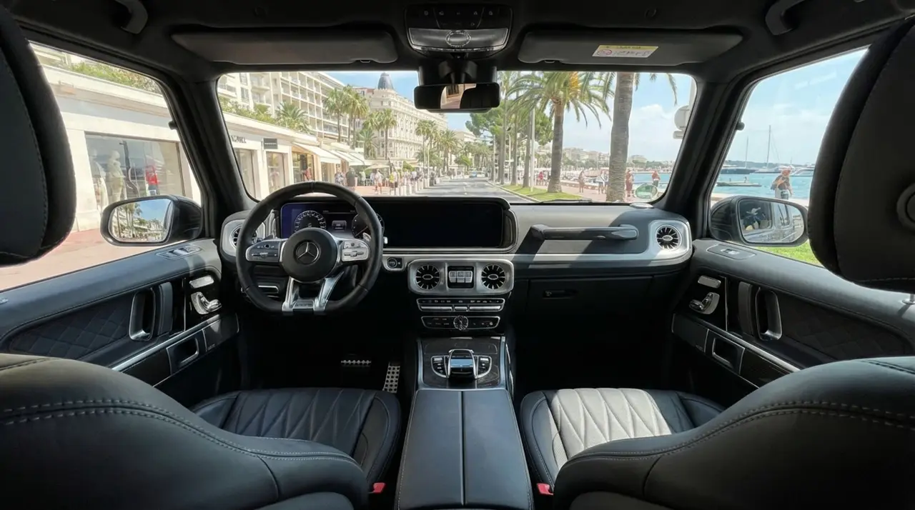Mercedes Benz G63 2023, interior — Cannes Lux Car Rental, Cannes. Mercedes Benz G63 in Cannes Mercedes Benz G63 rental in Cannes provides access to a 2023…
