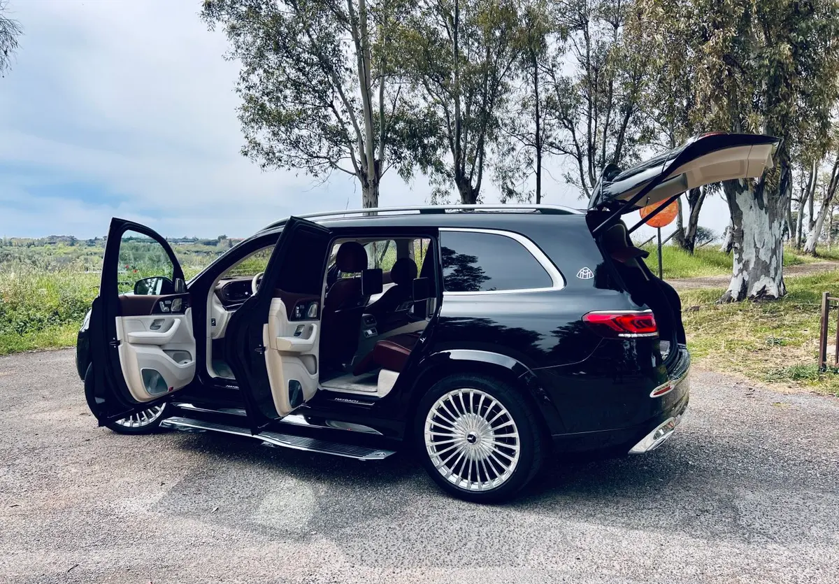 Mercedes Benz GLS Maybach 2022, rear view — Cannes Lux Car Rental, Cannes. Mercedes Benz GLS Maybach in Cannes Mercedes Benz GLS Maybach hire in Cannes provides…