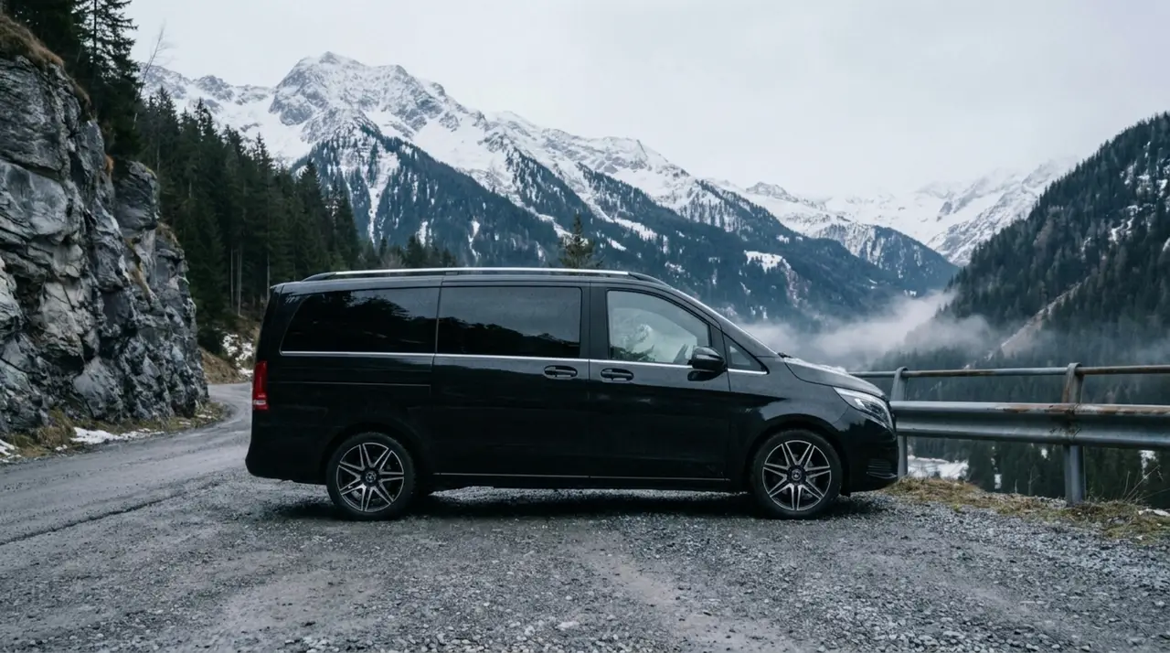 Mercedes Benz V300 8 seats 2025, rear view — Cannes Lux Car Rental, Cannes. Mercedes Benz V300 8 seats in Cannes Mercedes Benz V300 8 seats hire in Cannes provides a…