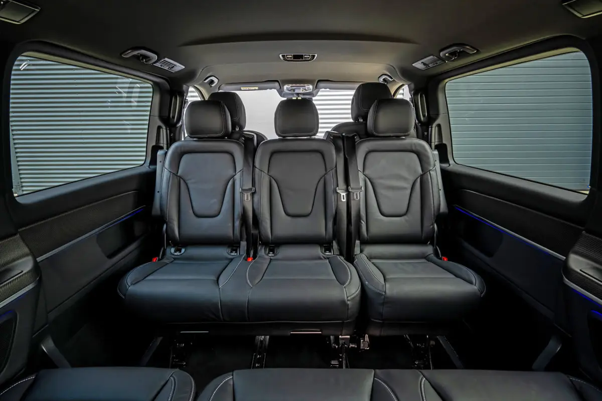 Mercedes Benz V300 8 seats 2025, interior — Cannes Lux Car Rental, Cannes. Mercedes Benz V300 8 seats in Cannes Mercedes Benz V300 8 seats hire in Cannes provides a…