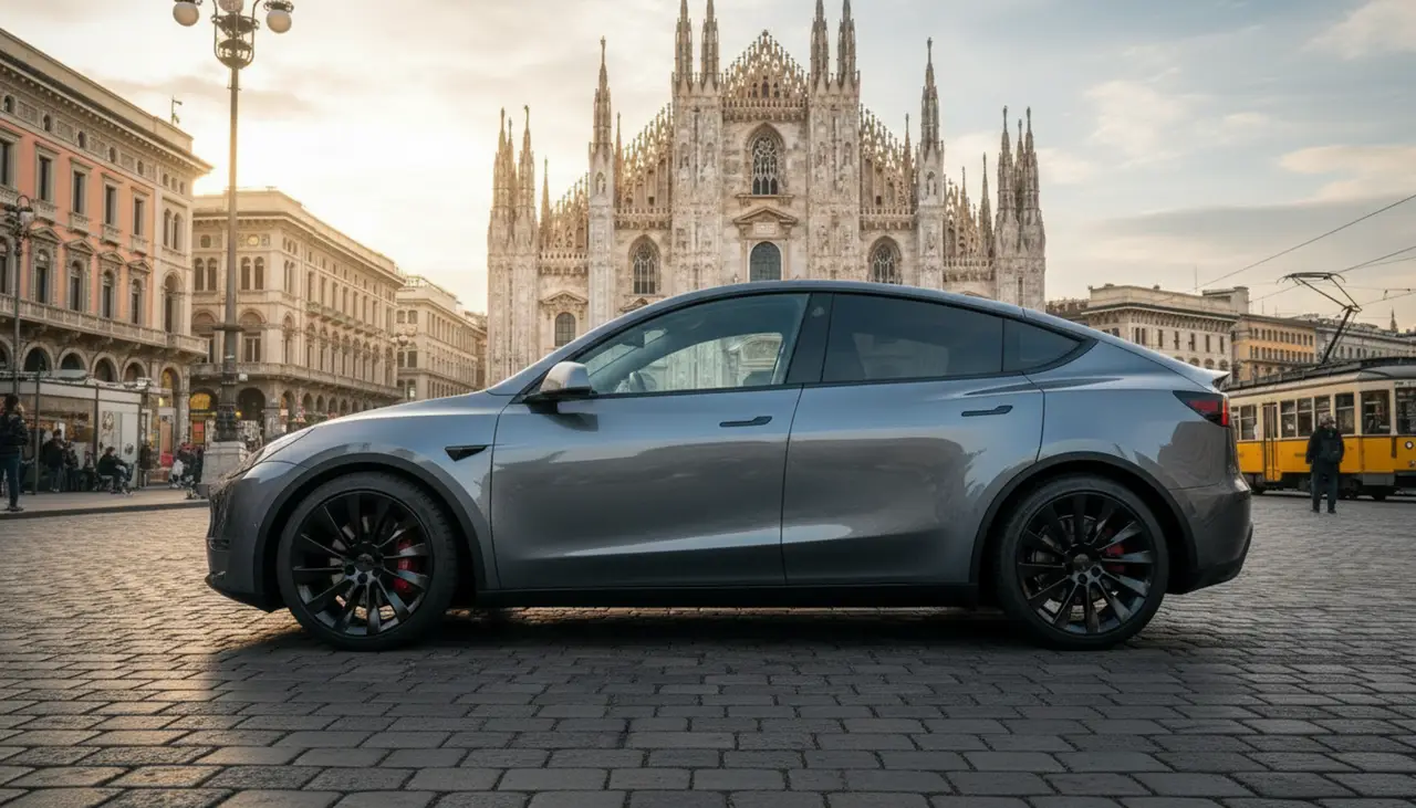 Tesla Model Y Long Range 2023, rear view — Cannes Lux Car Rental, Cannes. Tesla Model Y Long Range in Cannes Tesla Model Y Long Range hire in Cannes provides an…